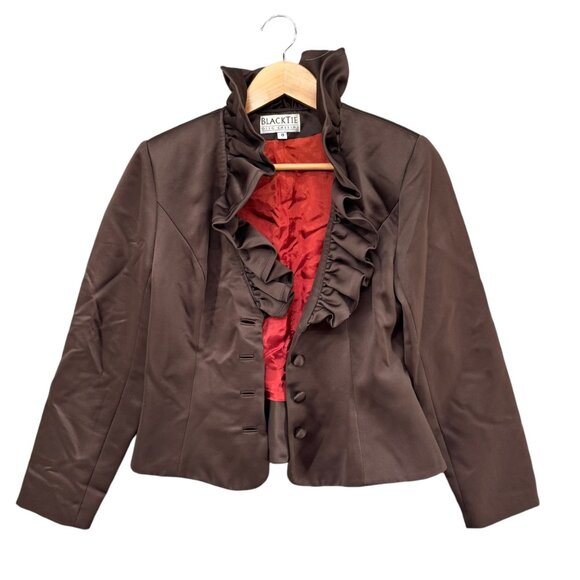 Oleg Cassini Jackets & Blazers - Vtg BlackTie Oleg Cassini Blazer Jacket Womens Ruffle Collar Button Front Size 8